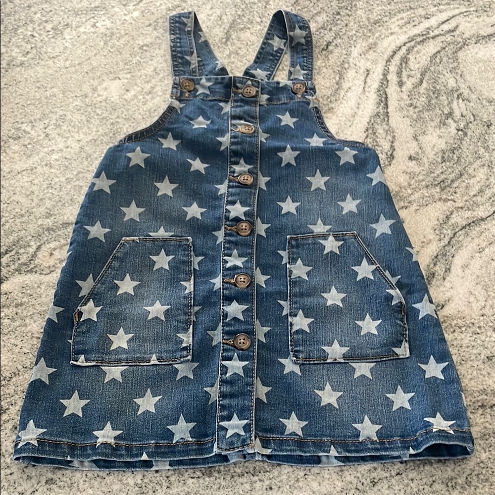 Denim Star-Print Overall Dress l 5T